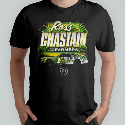 Ross Chastain For The Farmers Trackhouse Racing Team Collection Black Busch Light Car T-shirt
