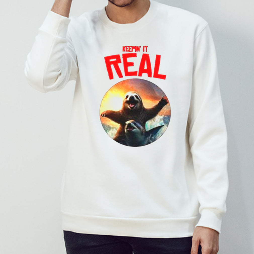Sloth riding shark keepinsâ€™ it real shirts