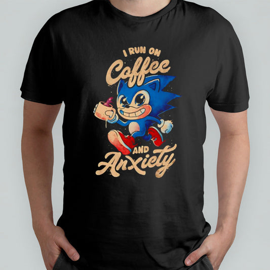 Sonic the Hedgehog i run on coffee and anxiety shirt