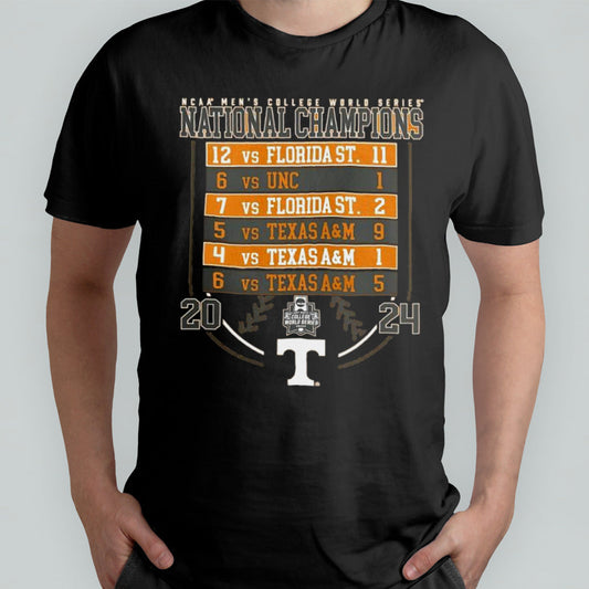 Tennessee Volunteers 2024 NCAA Menâ€™s Baseball College World Series Champions Schedule Scores T shirt