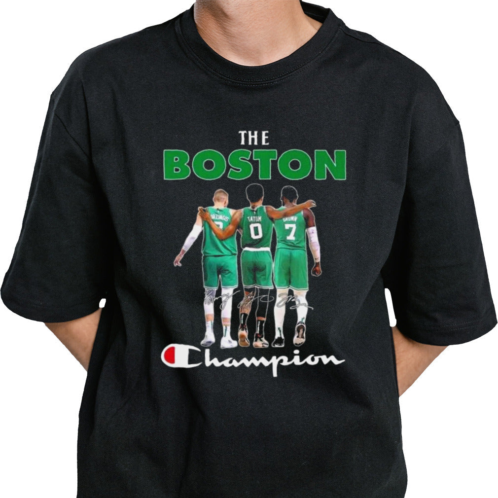 The Boston Celtics Champion Kristaps PorziÅ†Ä£is Jayson Tatum And Jaylen Brown
