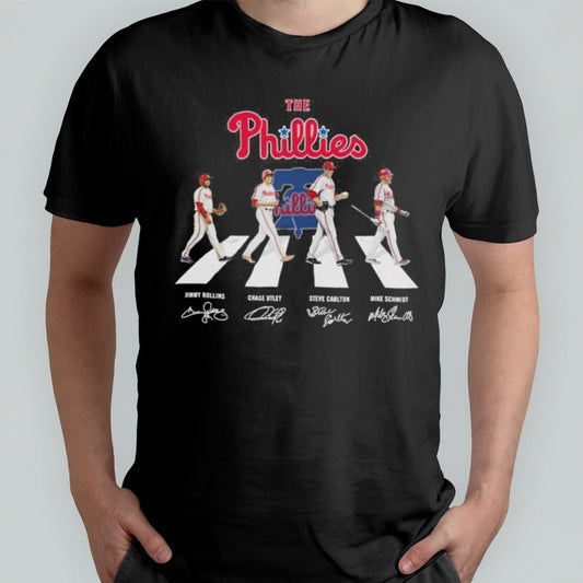 The Phillies Abbey Road Jimmy Rollins Chase Utley Steve Carton And Mike Schmidt Signatures Shirt