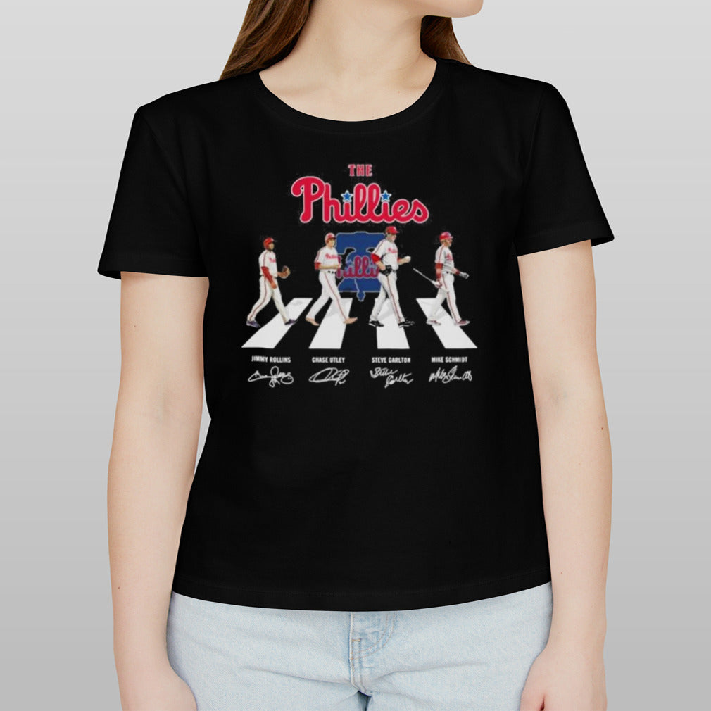 The Phillies Abbey Road Jimmy Rollins Chase Utley Steve Carton And Mike Schmidt Signatures Shirt