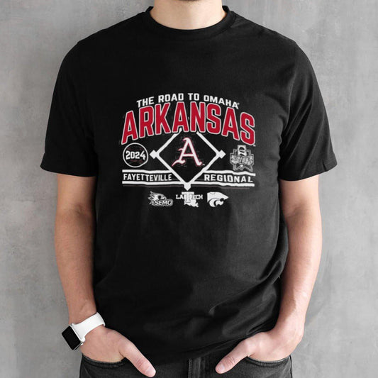 The Road to Omaha Arkansas Razorbacks 2024 Fayetteville Regional Shirt