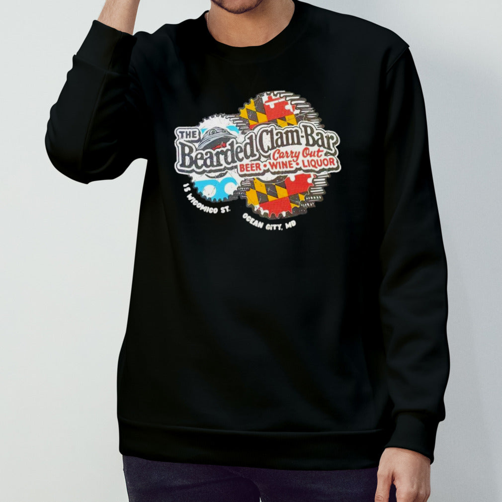 The bearded clam-bar carry out beer wine liquor shirt