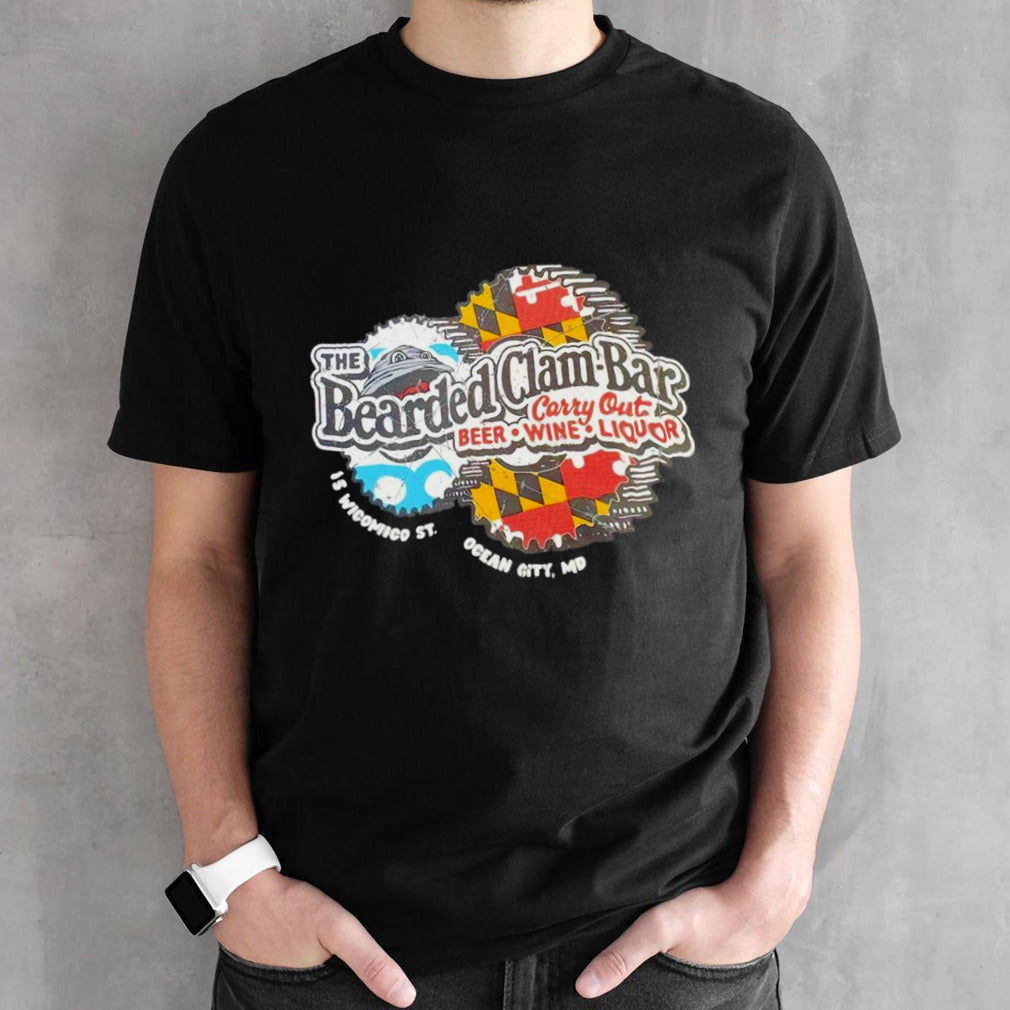 The bearded clam-bar carry out beer wine liquor shirt