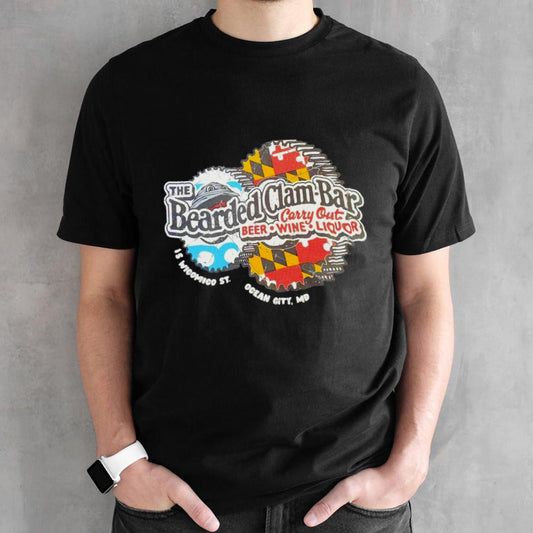 The bearded clam-bar carry out beer wine liquor shirt