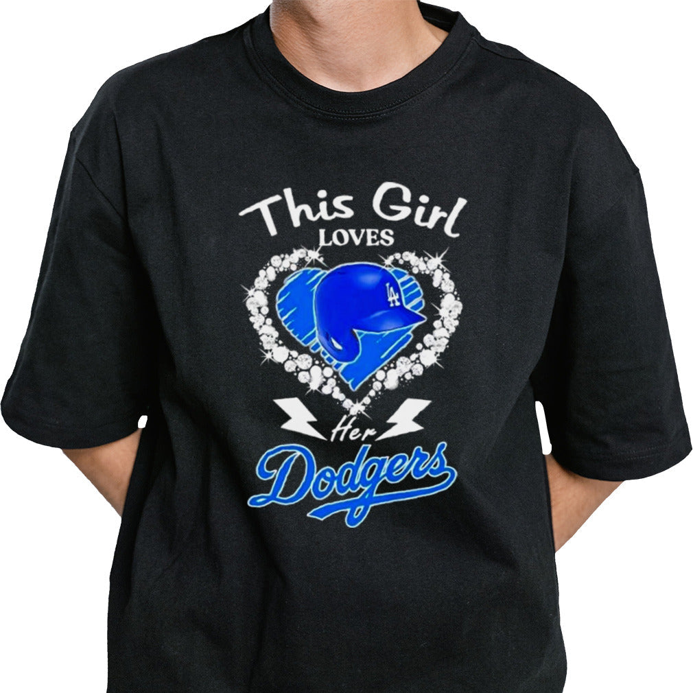 This Girl Loves Her Los Angeles Dodgers Baseball Helmet Heart Shirt