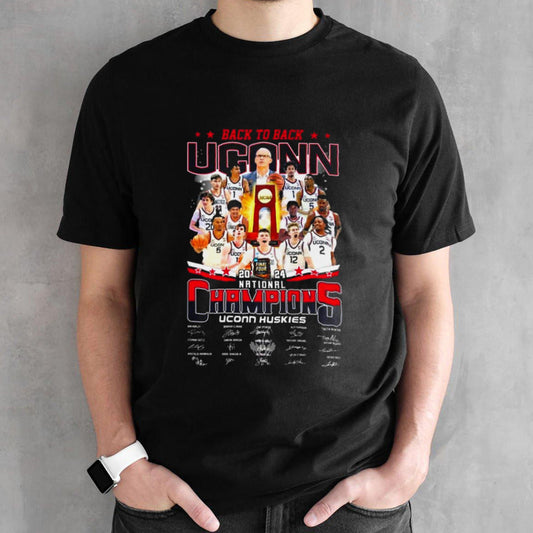 Uconn Huskies Back To Back National Champions 2024 Signatures T-shirts