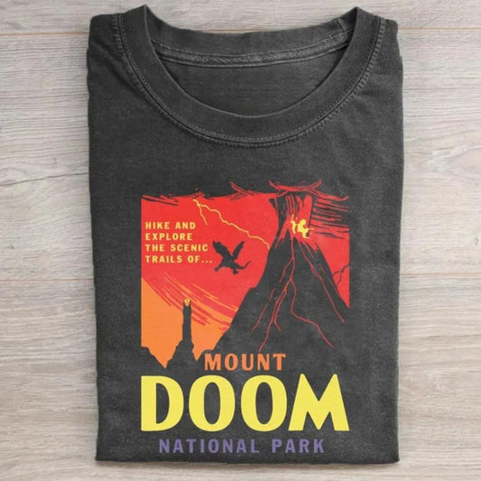 Vintage Mount Doom National Park Graphic Tee - Lord of The Rings Movie Shirt - Middle Earth - JRR Tolkien - Fantasy Ring - The Hobbits Menswear Top