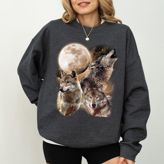 Vintage Wolf 90s Sweatshirt, Funny Meme Long Sleeves Pullover, Retro Wolf Lovers Retro Moon Gifts, Bootleg 90s Clothing, Alpha Wolf Sweater.