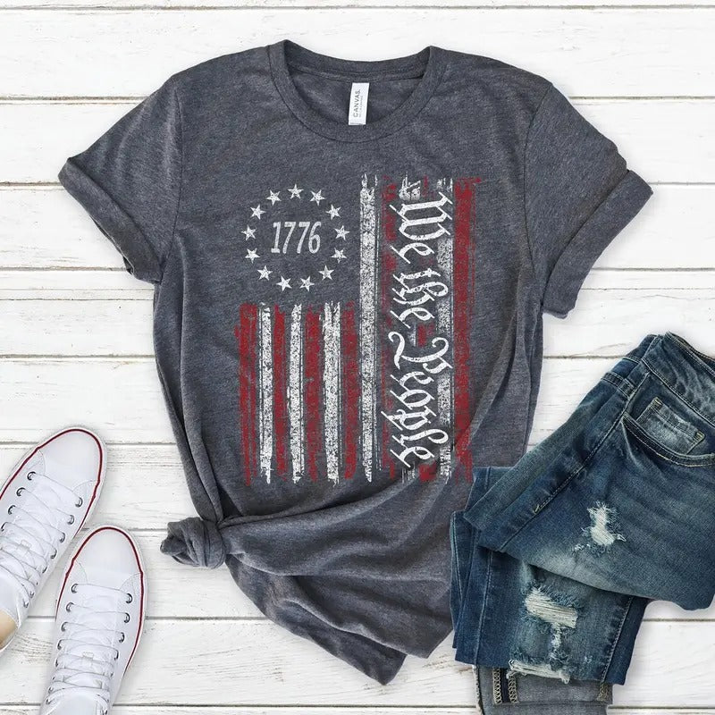 We The People Shirt, Patriotic Shirts For Women Man, Vintage USA Flag Shirt, 1776 Flag T-Shirt, History Shirt