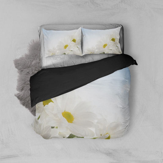 White Daisy Print Bed Sheets Duvet Cover Bedding Setss