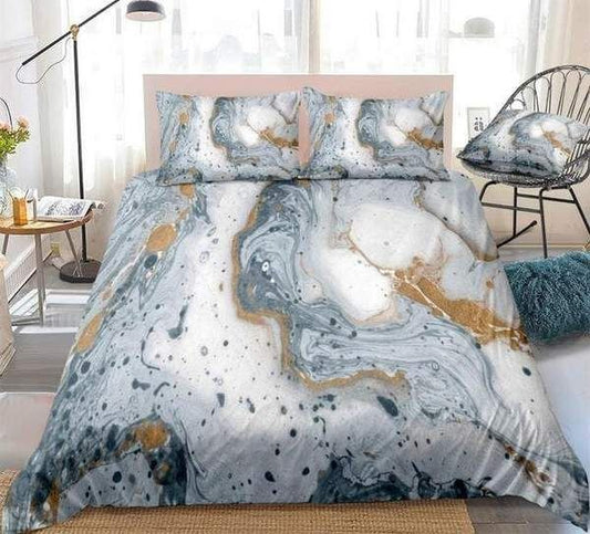 White Gold Grey Marble Abstract Art Bed Sheets Duvet Cover Bedding Setss