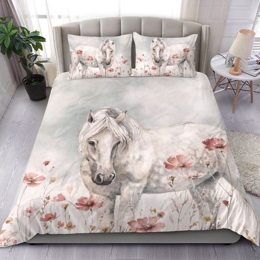 White Horse And Flower Bedding Set Bed Sheets Duvet Cover Bedding Setss