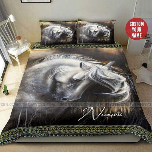 White Horse Custom Name Duvet Cover Bedding Sets