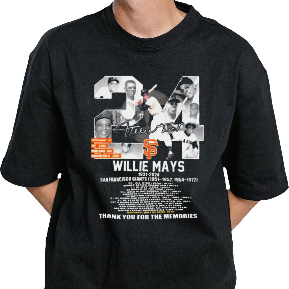 Willie Mays 1931 2024 San Francisco Giants Baseball thank you for the memories signature shirt