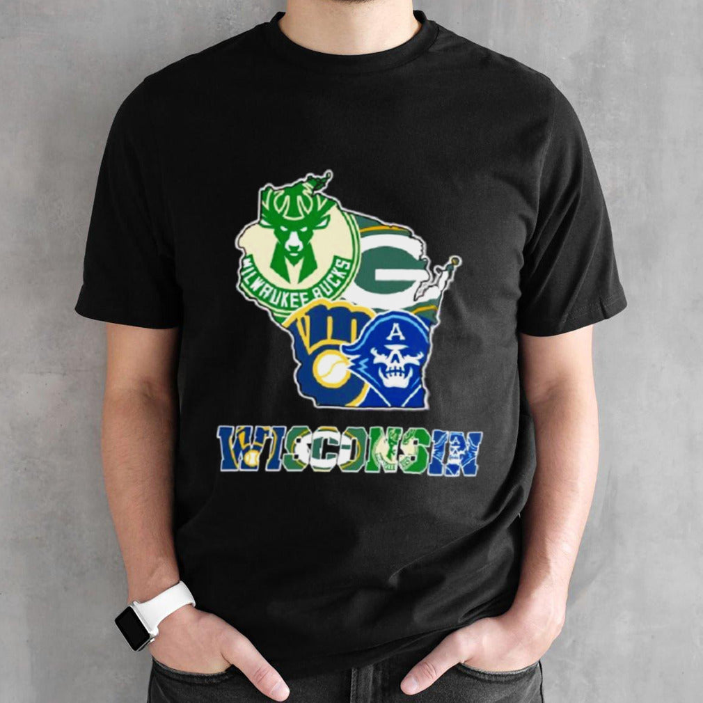 Wisconsin Map Sports Teams Logo Shirt