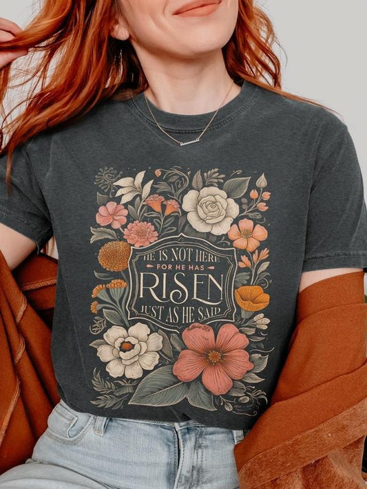 Women's Floral & Bird & Letter Print Round Neck Graphic Tee, Vintage Trendy Casual Short Sleeve T-shirt for Daily Wear, Ladies Summer Outfit, Top