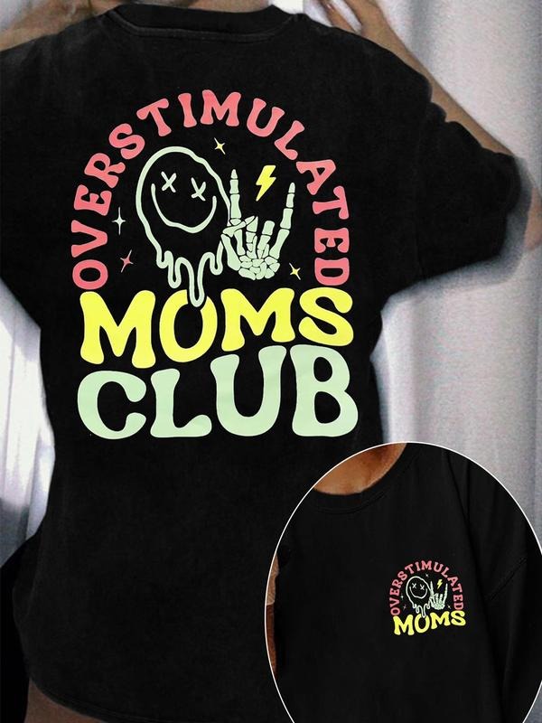 Women's Overstimulated Moms Club Round Neck Graphic Tee, Vintage Trendy Casual Short Sleeve T-shirt for Daily Wear, Ladies All Seasons Outfit, Top