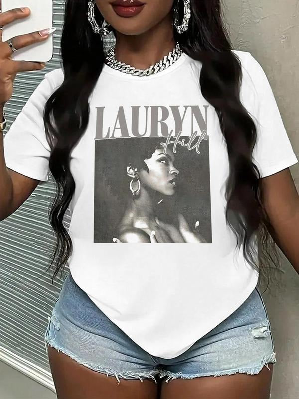 Women's Round Neck Graphic Tee, Vintage Trendy Casual Short Sleeve T-shirt for Daily Wear, Ladies Summer Outfit, Top