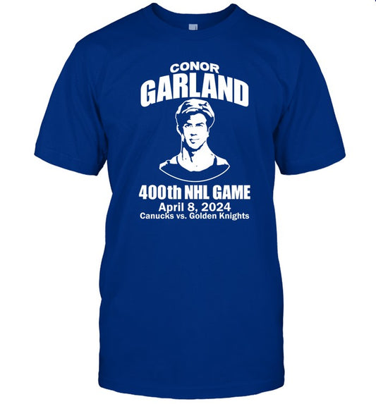 Jt Miller Wearing Conor Garland 400Th Game April 8, 2024 Canucks Vs. Golden Knights T Shirt
