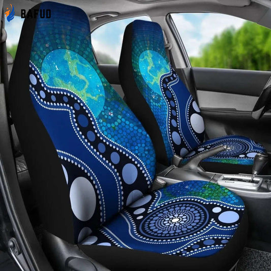 Aboriginal Art Flag Circle Dot Blue 3D design print car seat covers - Bafud