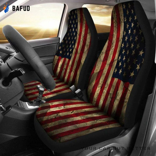 Aged American Flag Seat Covers For Fan Gifts 205621 - Bafud