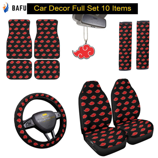 Akatsuki Cloud Pattern Car Mats x Car Seat Covers For Fan Gifts Set Anime Car Decoration - Bafud