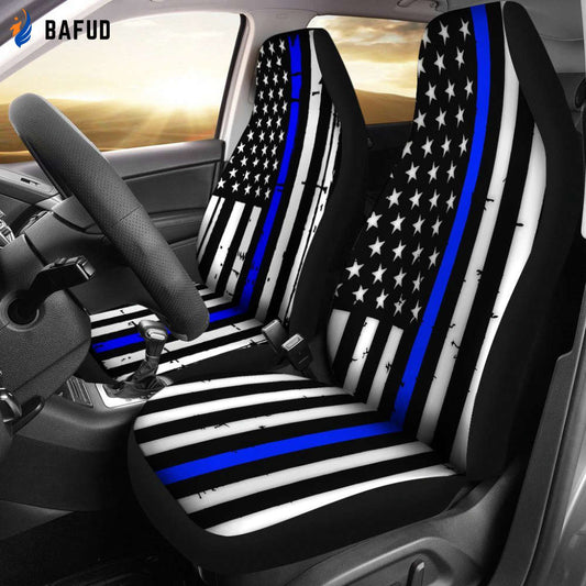 American Flag Car Seat Covers For Fan Gifts Blue Stripe (Set of 2) - Bafud