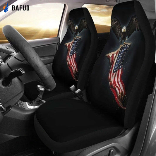 American Flag Car Seat Covers For Fan Gifts Custom Bald Eagle Car Decoration Accessories - Bafud