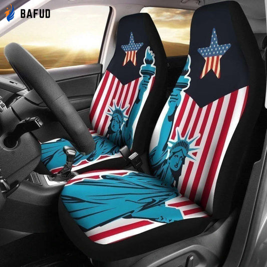 American Flag Car Seat Covers For Fan Gifts Custom Statue of Liberty Car Decoration - Bafud