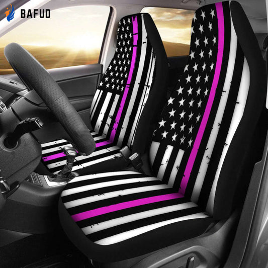 American Flag Car Seat Covers For Fan Gifts Pink Stripe (Set of 2) - Bafud