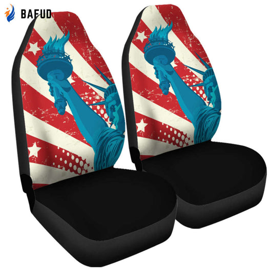 American Statue of Liberty Print Universal Fit Car Seat Covers For Fan Gifts Set 2 Automotive Seat Protector - Bafud