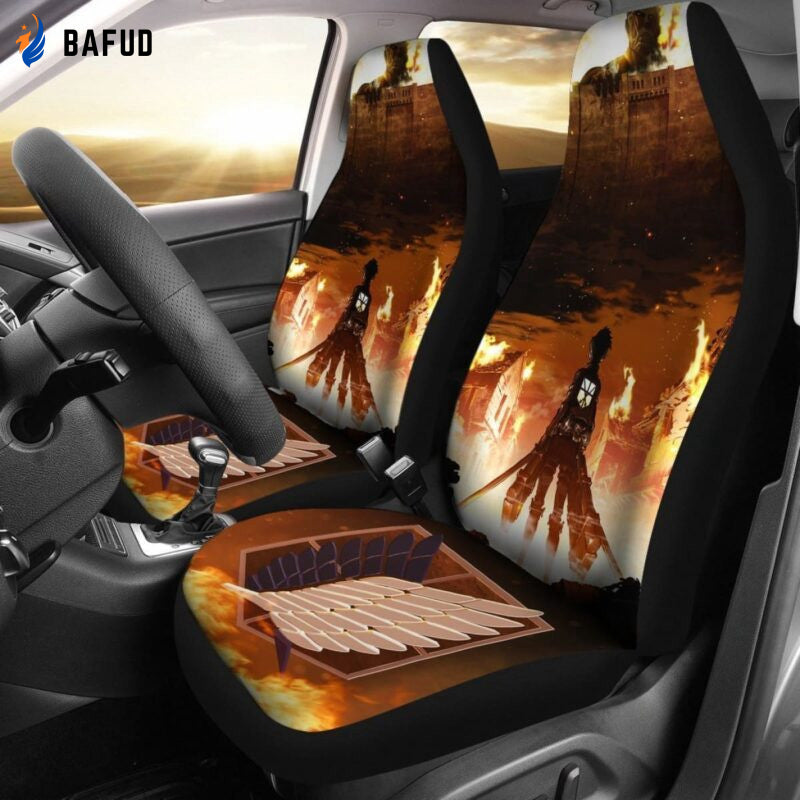 Attack On Titan On Fire Car Seat Covers For Fan Gifts - Bafud