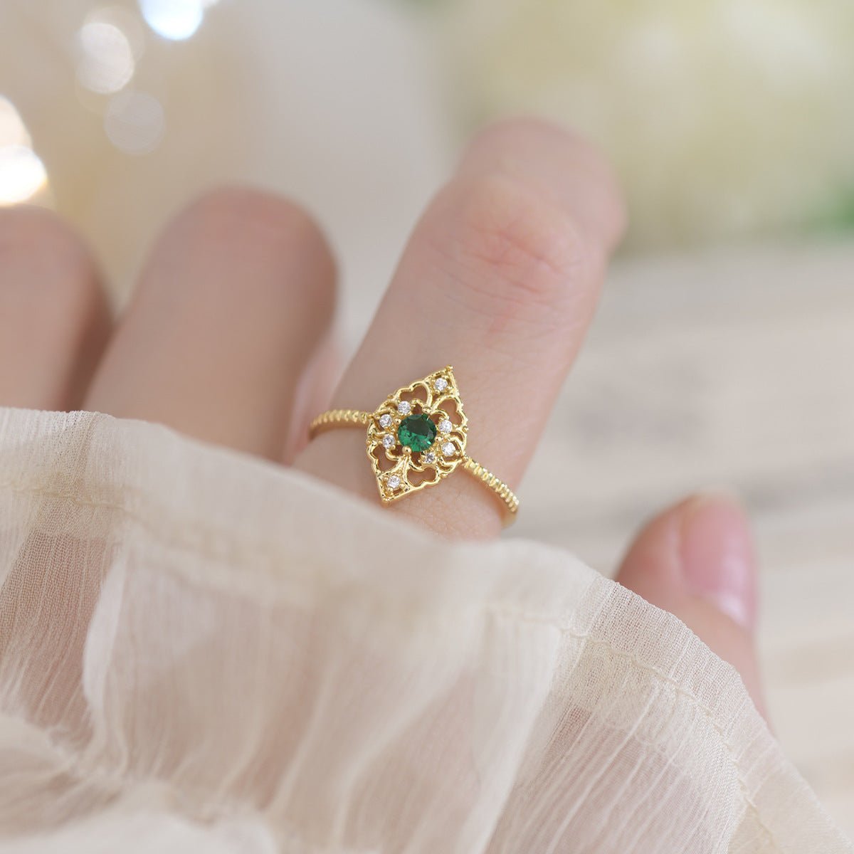 Baroque Emerald Ring - Elsie
