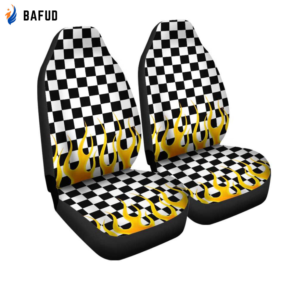 Black and White Checker Frame Car Seat Covers For Fan Gifts - Bafud