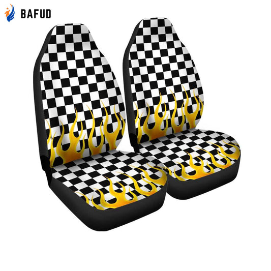 Black and White Checker Frame Car Seat Covers For Fan Gifts - Bafud