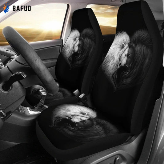 Black And White Lions Love Car Seat Covers For Fan Gifts NH08 - Bafud