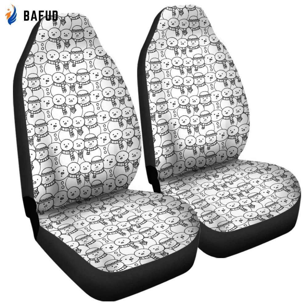 Black And White Snowman Pattern Print Car Seat Covers For Fan Gifts Set 2 Universal Fit Christmas Car Decor - Bafud