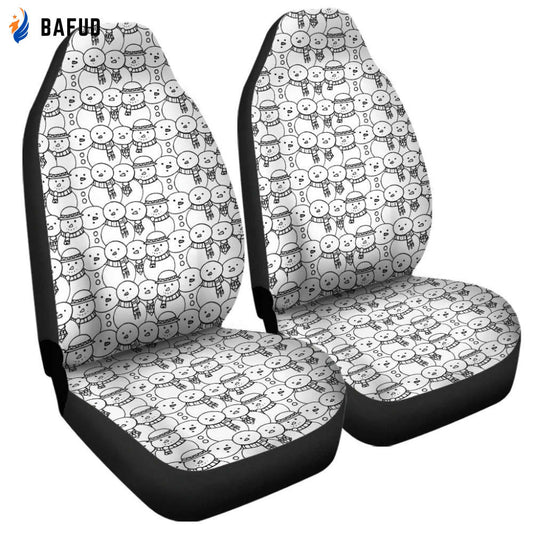Black And White Snowman Pattern Print Car Seat Covers For Fan Gifts Set 2 Universal Fit Christmas Car Decor - Bafud