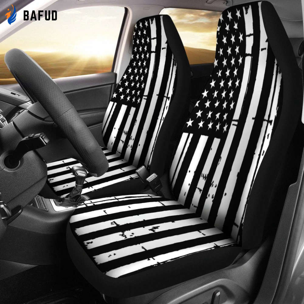 Black And White Stars Stripes Car Seat Covers For Fan Gifts Set Of 2 - Bafud