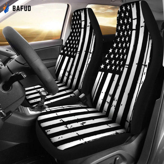 Black And White Stars Stripes Car Seat Covers For Fan Gifts Set Of 2 - Bafud