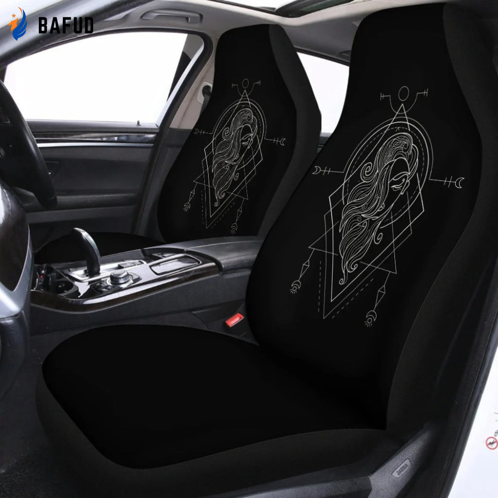 Black And White Virgo Sign Print Universal Fit Car Seat Covers For Fan Gifts Set 2 Automotive Seat Protector - Bafud