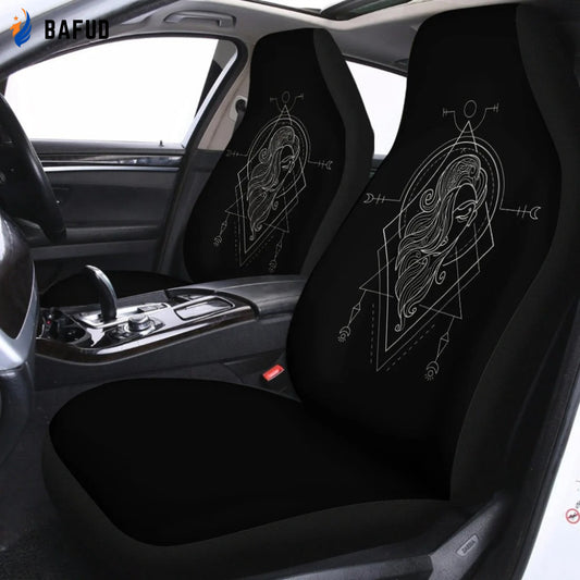 Black And White Virgo Sign Print Universal Fit Car Seat Covers For Fan Gifts Set 2 Automotive Seat Protector - Bafud