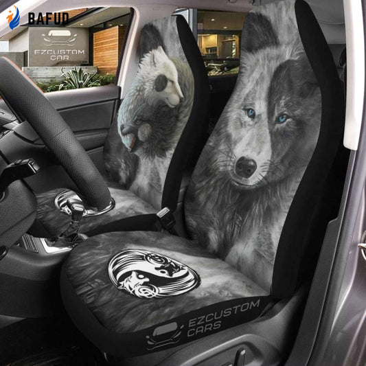Black and White Wolves Car Seat Covers For Fan Gifts Custom Animal Car Accessories - Bafud
