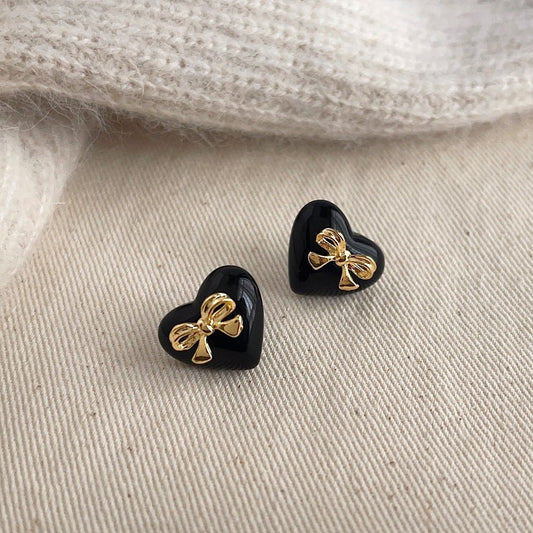 Black Heart Bow Earrings
