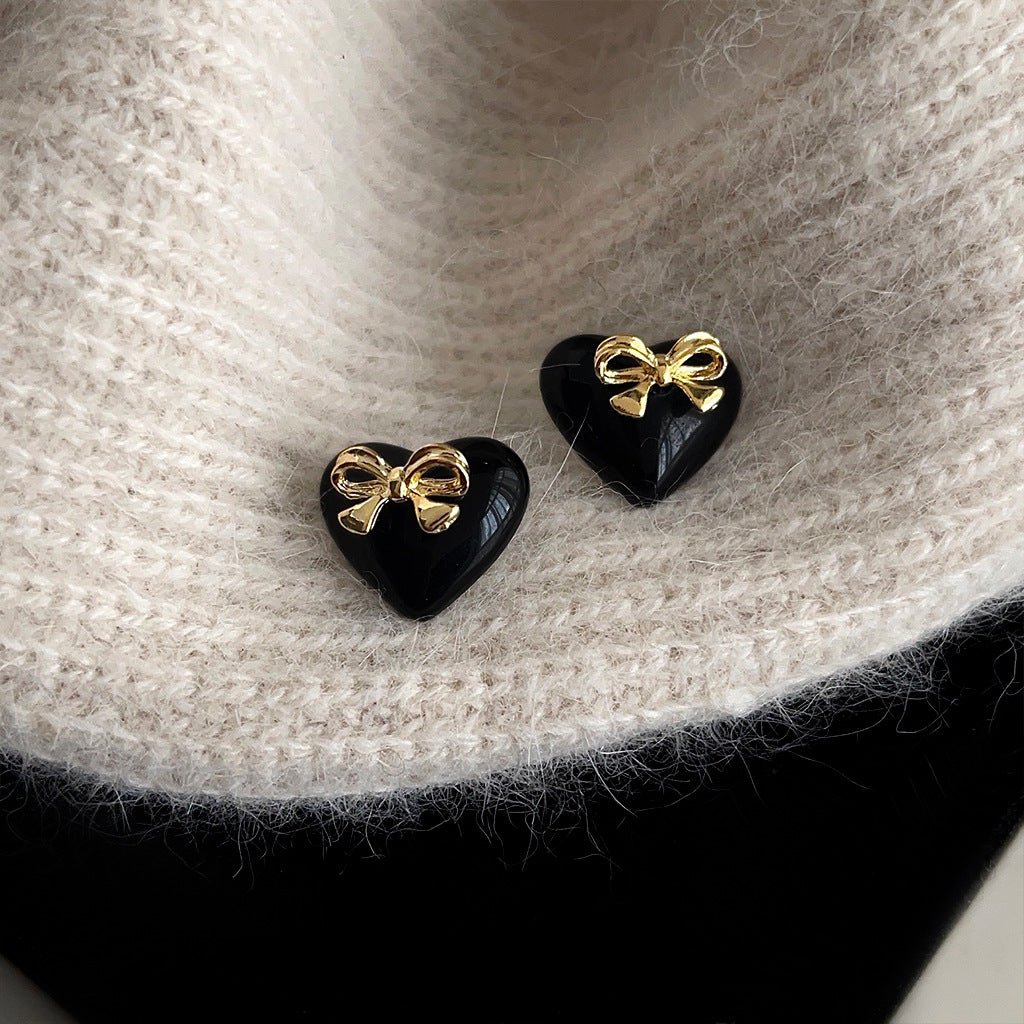 Black Heart Bow Earrings