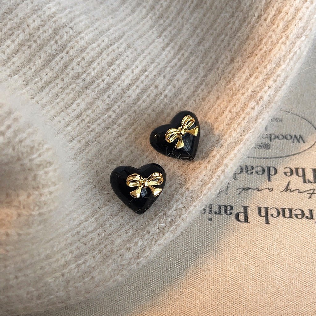 Black Heart Bow Earrings