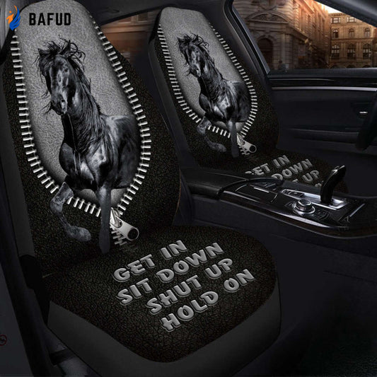 Black Horse Q2 Hold On Funny Car Seat Covers For Fan Gifts Universal Fit Set 2 - Bafud